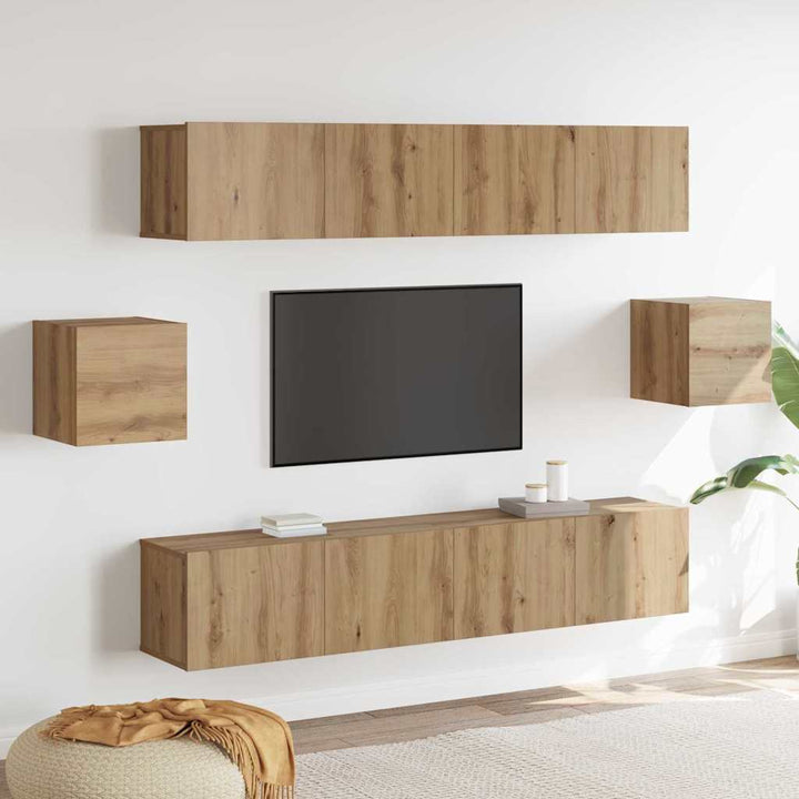 6 Piece TV Skab Sæt Artisan Eg Konstrueret Træ