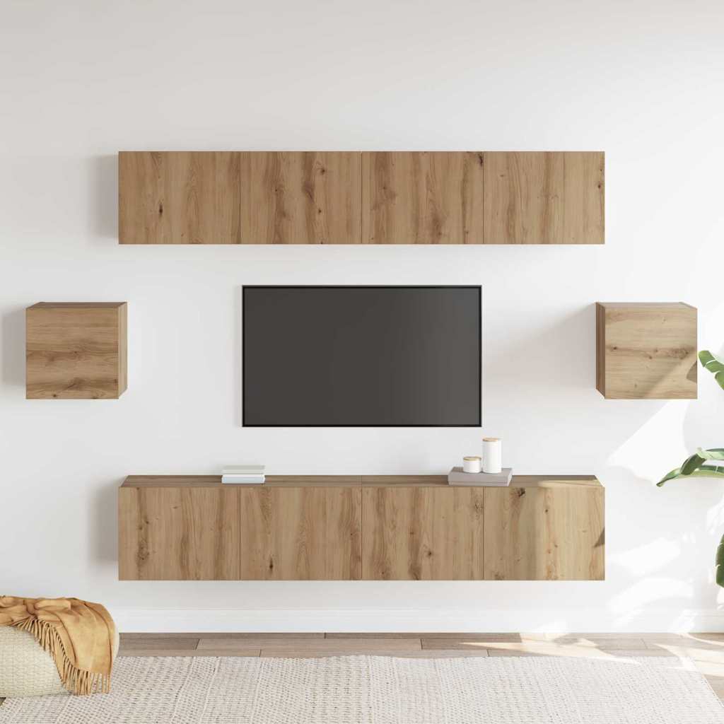 6 Piece TV Skab Sæt Artisan Eg Konstrueret Træ