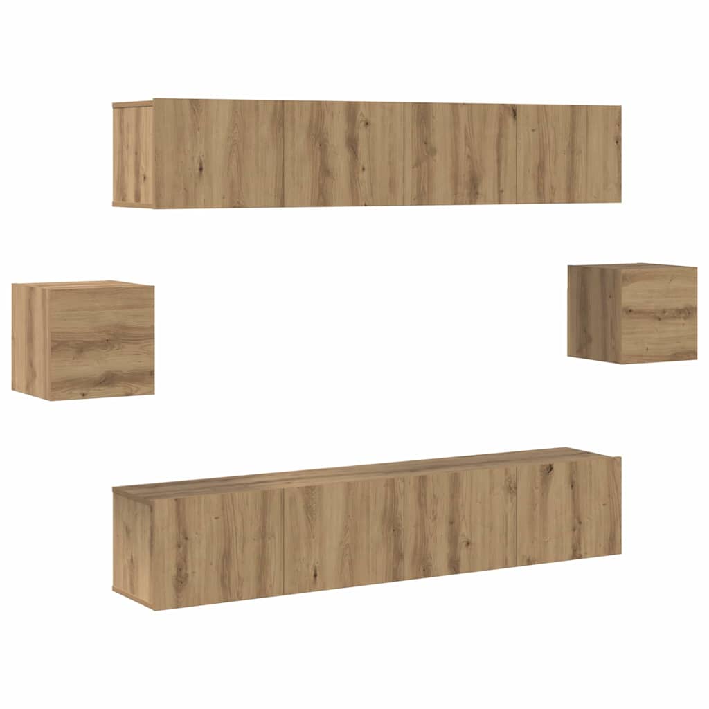 6 Piece TV Skab Sæt Artisan Eg Konstrueret Træ