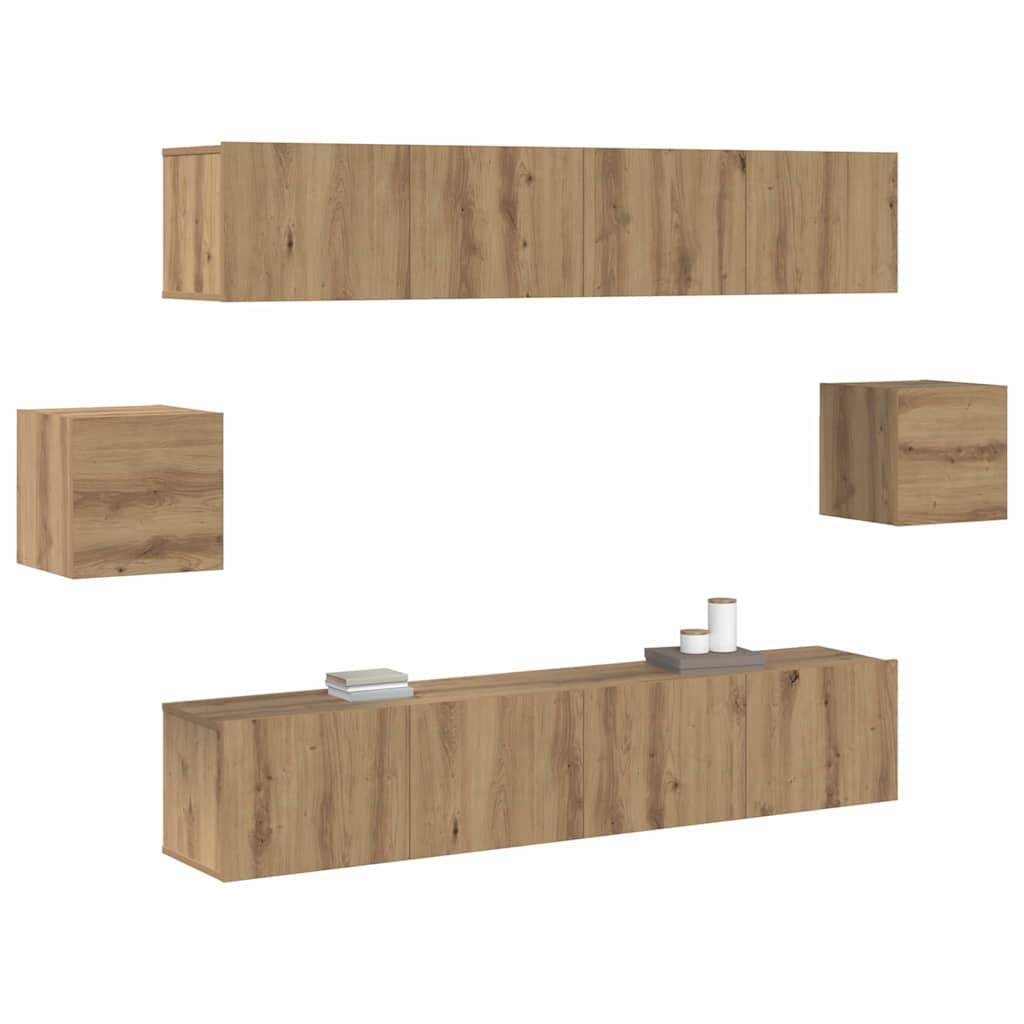 6 Piece TV Skab Sæt Artisan Eg Konstrueret Træ