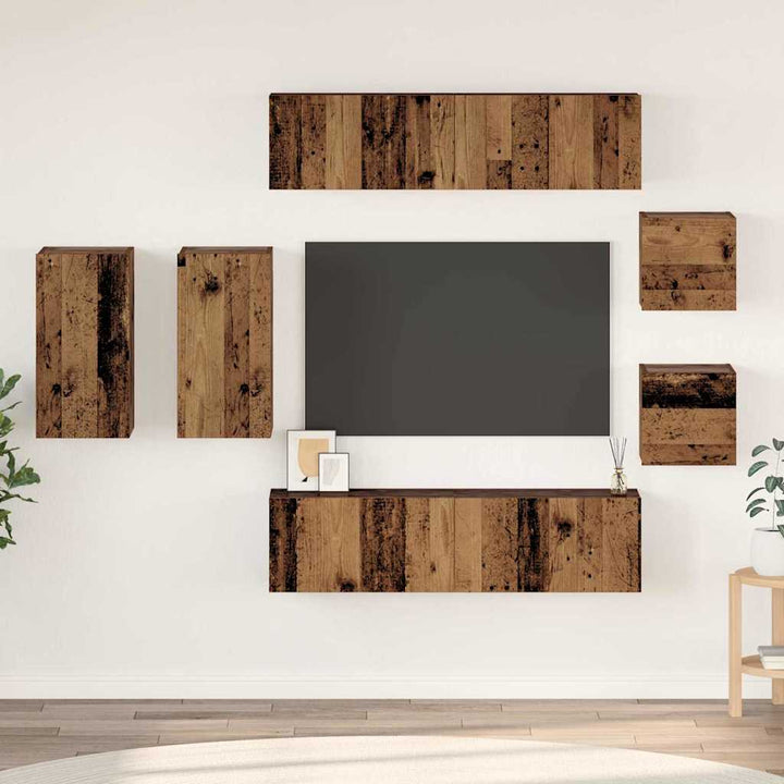 TV-skabssæt 8 pcs Gammelt træ 30.5 x 30 x 60 cm Konstrueret træ