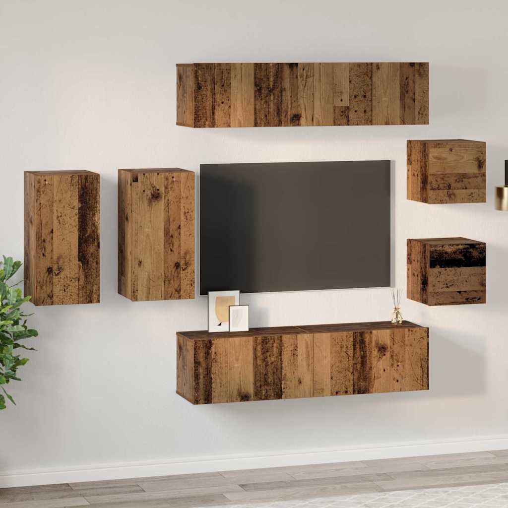 TV-skabssæt 8 pcs Gammelt træ 30.5 x 30 x 60 cm Konstrueret træ