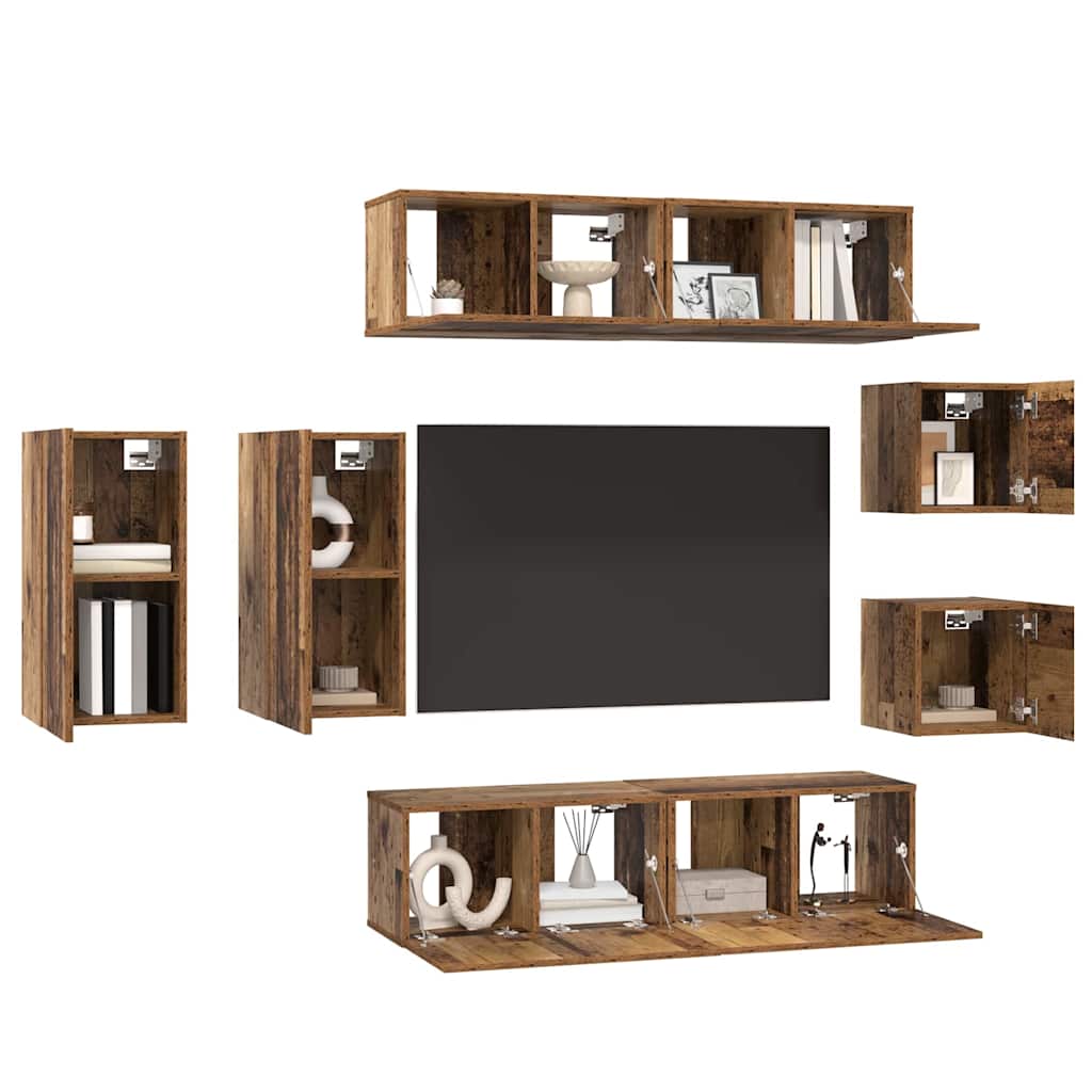 TV-skabssæt 8 pcs Gammelt træ 30.5 x 30 x 60 cm Konstrueret træ