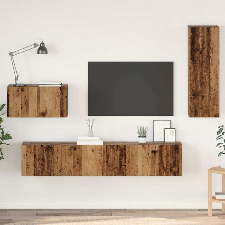 Væg TV Skab 4 pcs Gammelt træ 200 x 30 x 30 cm Ingeniørtræ