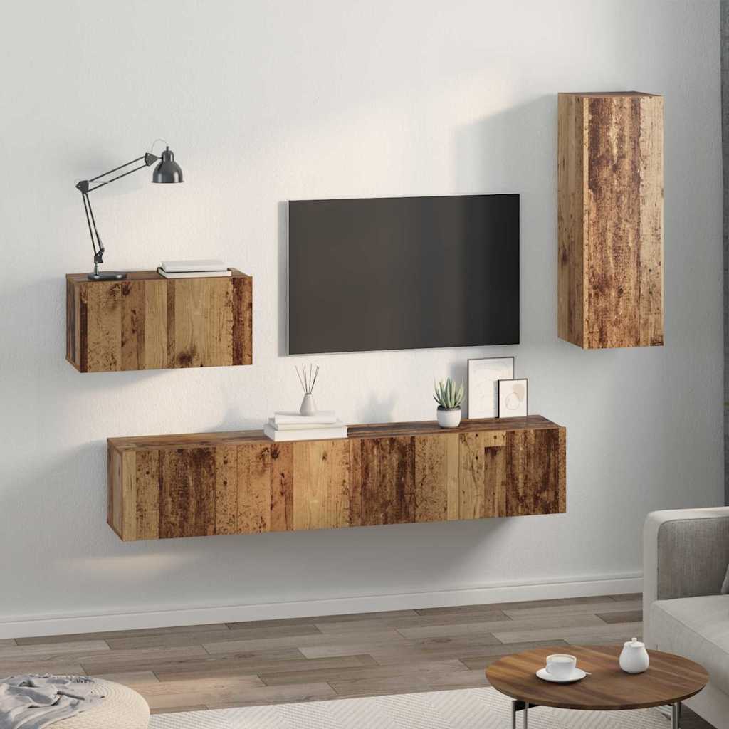 Væg TV Skab 4 pcs Gammelt træ 200 x 30 x 30 cm Ingeniørtræ