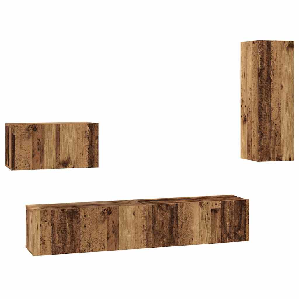 Væg TV Skab 4 pcs Gammelt træ 200 x 30 x 30 cm Ingeniørtræ