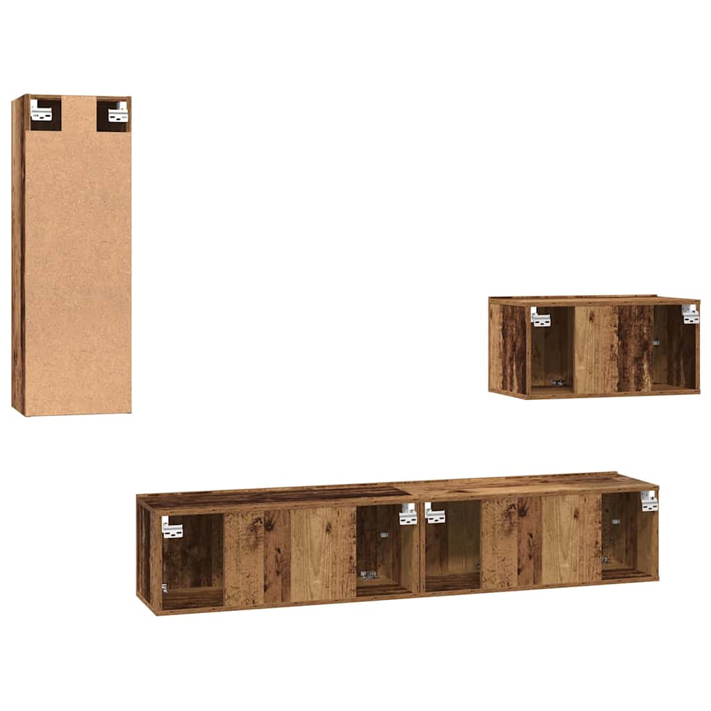 Væg TV Skab 4 pcs Gammelt træ 200 x 30 x 30 cm Ingeniørtræ
