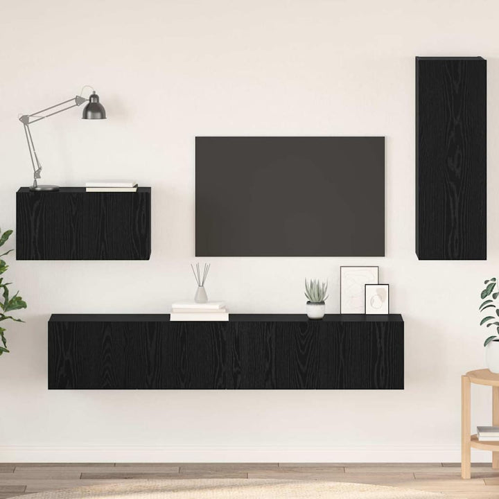 Væg TV Skab 4 pcs Sort eg 200 x 30 x 30 cm Ingeniørtræ