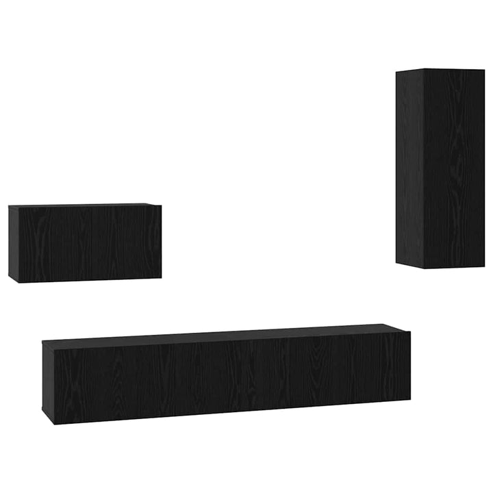 Væg TV Skab 4 pcs Sort eg 200 x 30 x 30 cm Ingeniørtræ