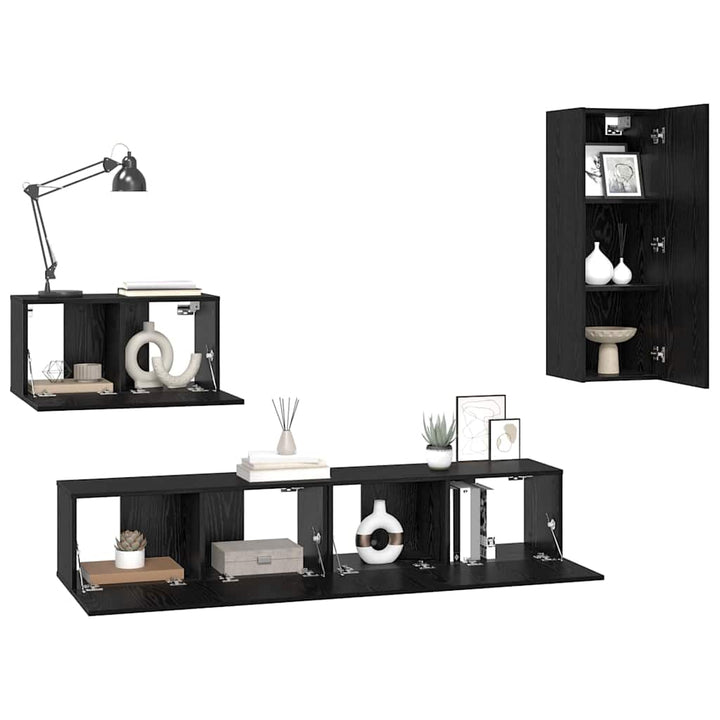 Væg TV Skab 4 pcs Sort eg 200 x 30 x 30 cm Ingeniørtræ