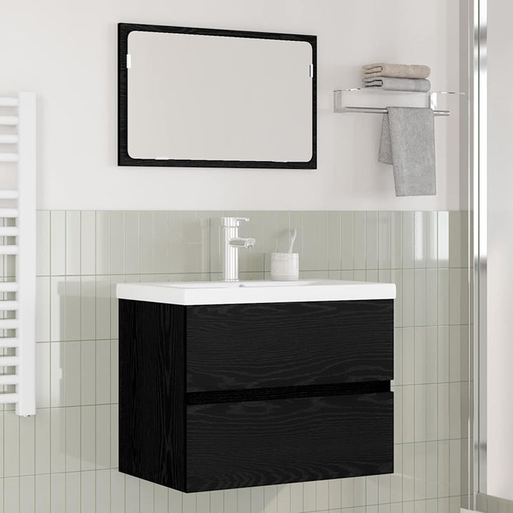Badeværelsesmøbel sæt med spejl 3 pcs Sort eg 60 x 38.5 x 45 cm