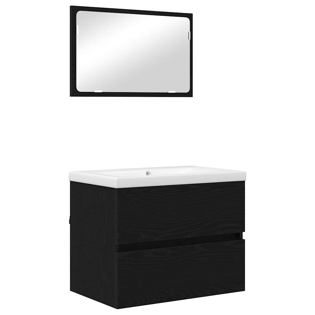 Badeværelsesmøbel sæt med spejl 3 pcs Sort eg 60 x 38.5 x 45 cm