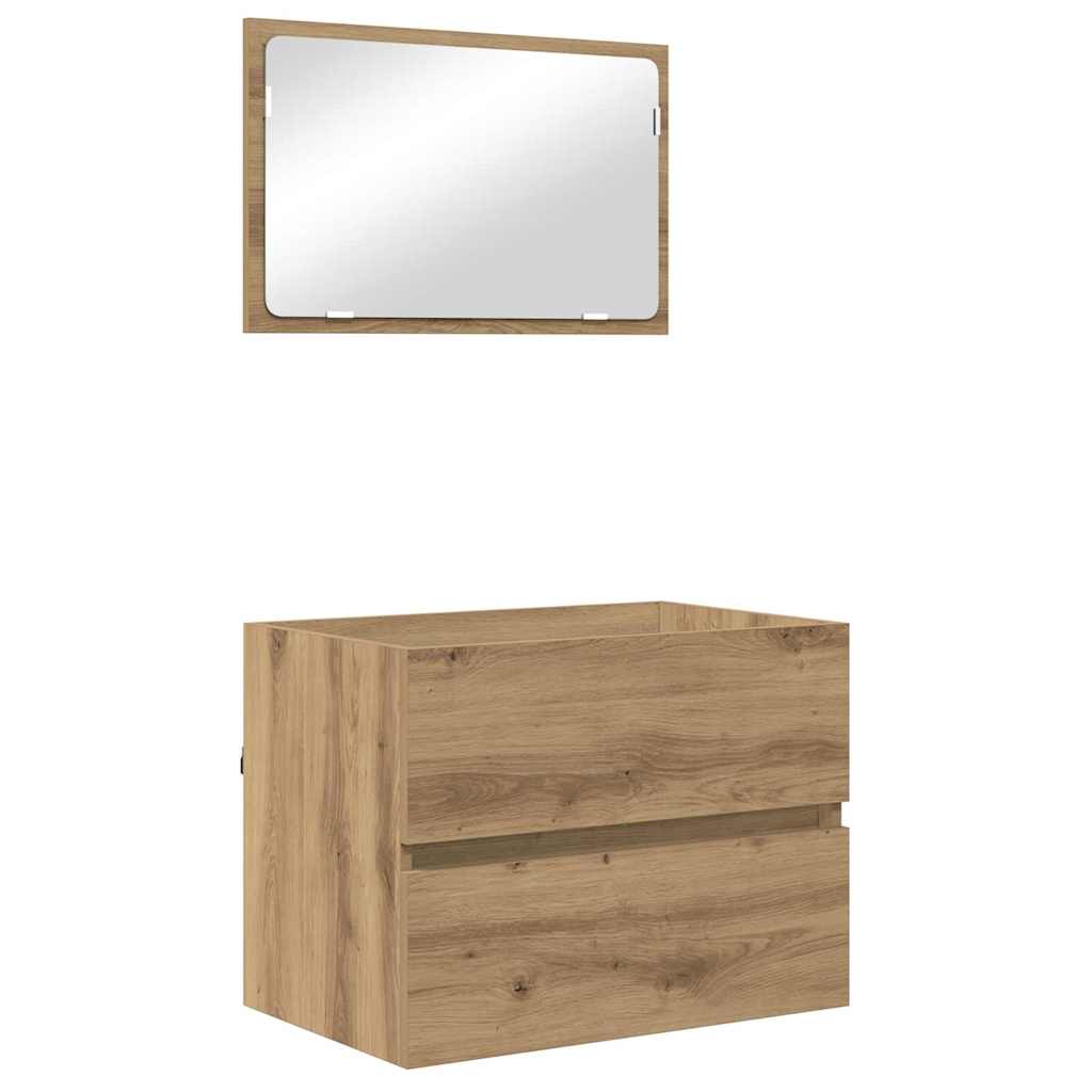 Badeværelsesmøbel sæt med spejl 3 pcs Sort eg 60 x 38.5 x 45 cm