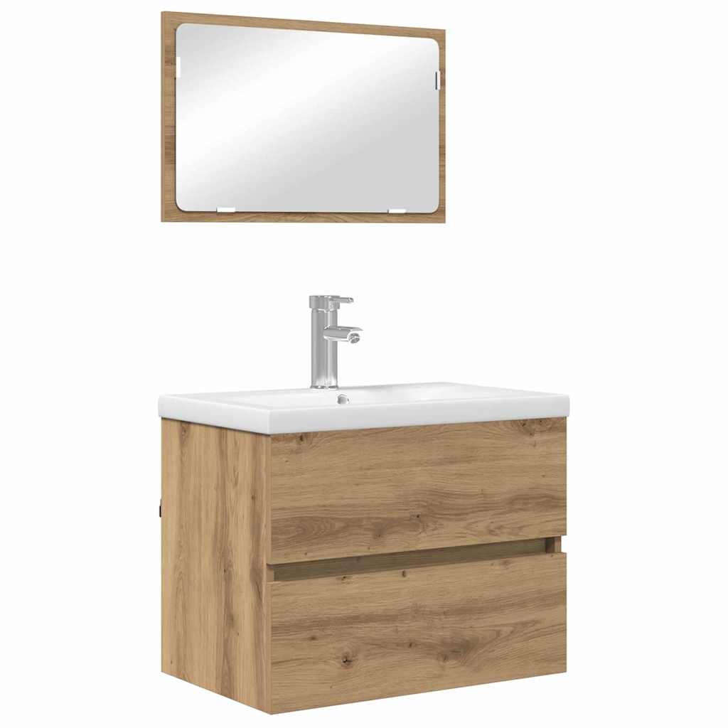 Badeværelsesmøbel sæt med spejl 3 pcs Sort eg 60 x 38.5 x 45 cm