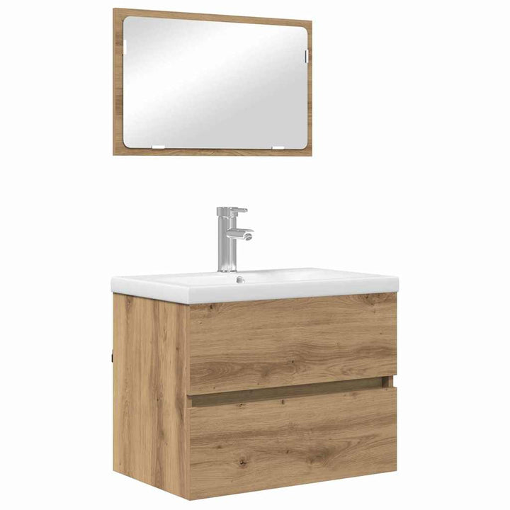 Badeværelsesmøbel sæt med spejl 3 pcs Sort eg 60 x 38.5 x 45 cm