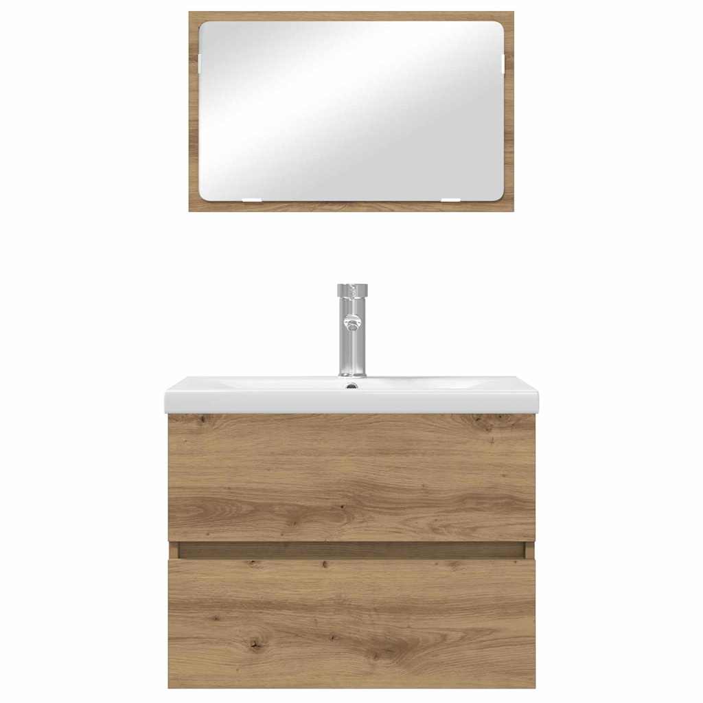 Badeværelsesmøbel sæt med spejl 3 pcs Sort eg 60 x 38.5 x 45 cm