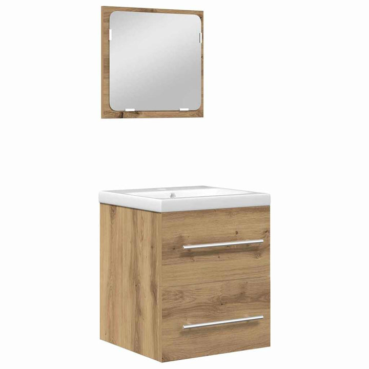 Badeværelsesmøbel sæt med spejl 2 pcs Sort eg 41 x 38.5 x 48 cm