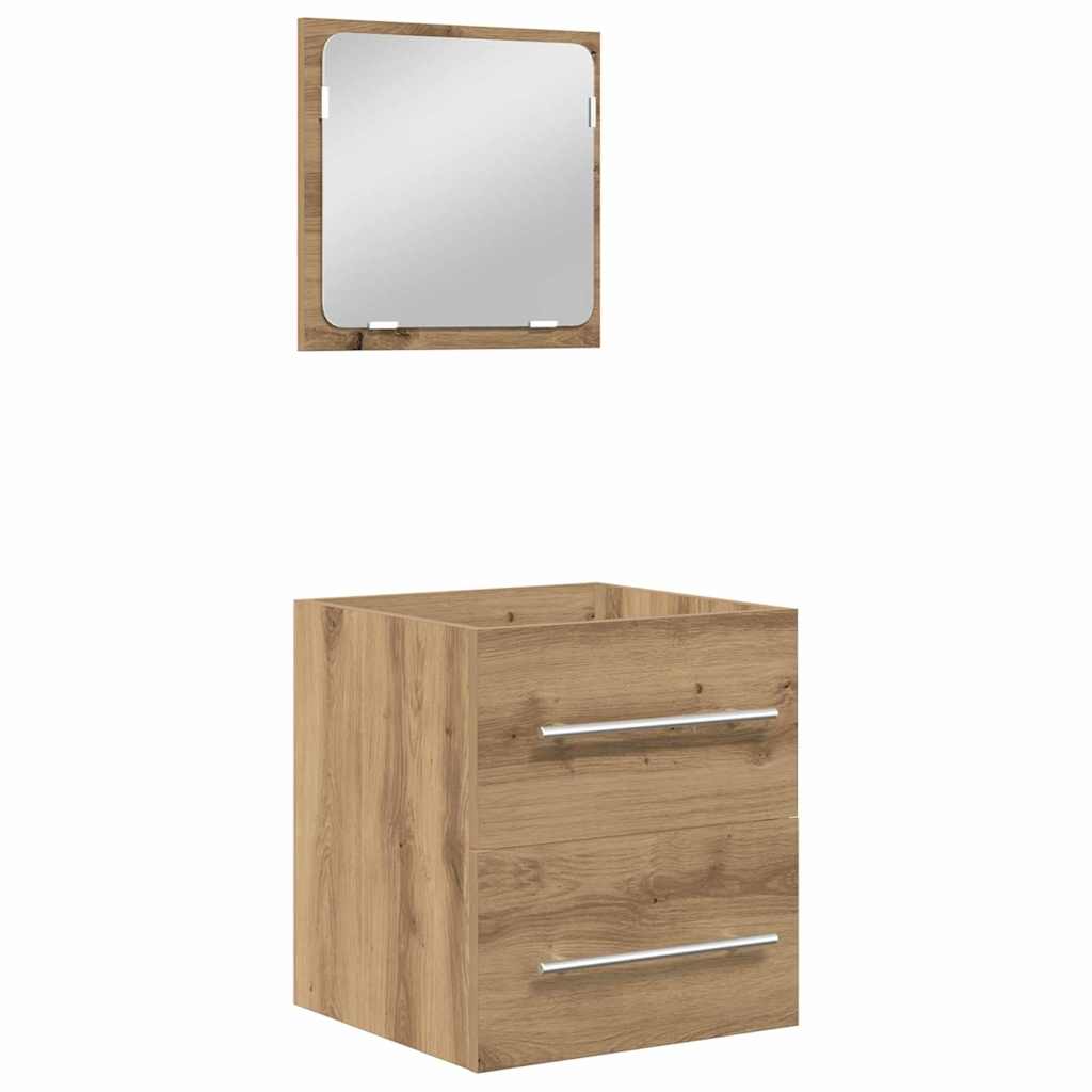 Badeværelsesmøbel sæt med spejl 2 pcs Sort eg 41 x 38.5 x 48 cm