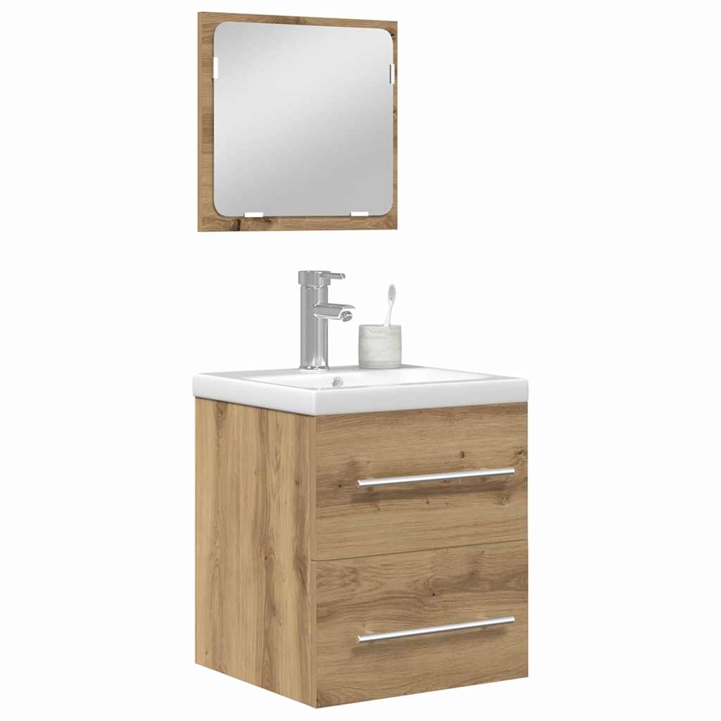Badeværelsesmøbel sæt med spejl 2 pcs Sort eg 41 x 38.5 x 48 cm