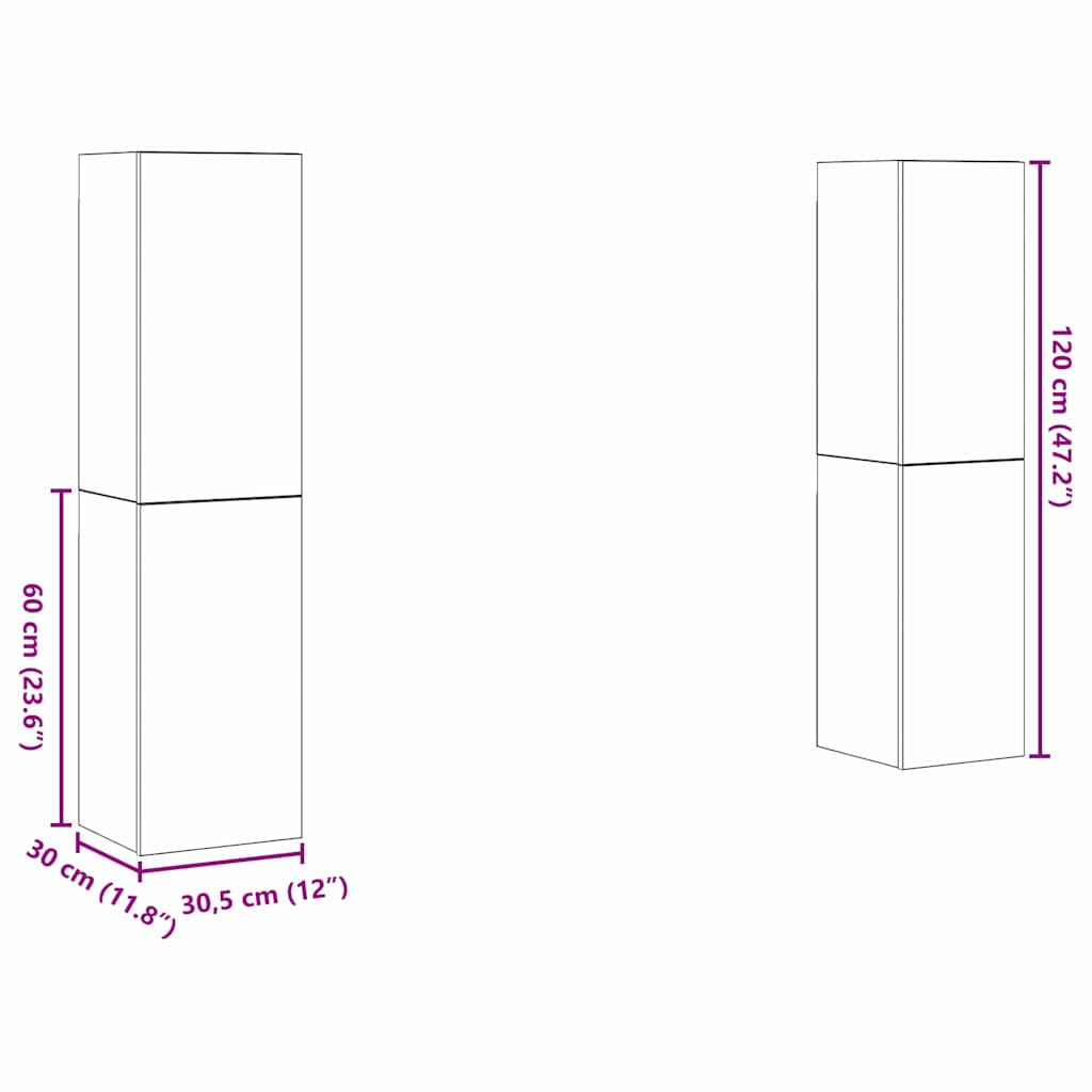 Tv-skabssæt 4 pcs Gammelt træ 30.5 x 30 x 60 cm Konstrueret træ