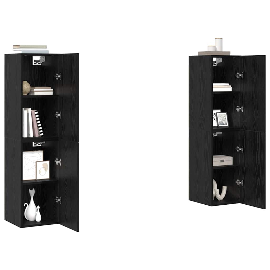 Tv-skabssæt 4 pcs Sort eg 30.5 x 30 x 60 cm Konstrueret træ