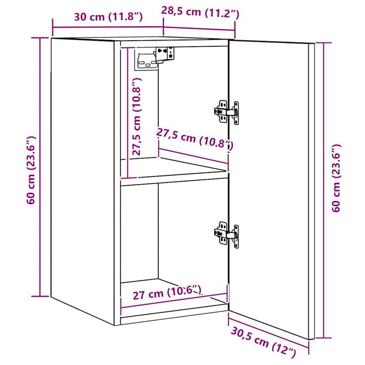 Tv-skabssæt 4 pcs Sort eg 30.5 x 30 x 60 cm Konstrueret træ