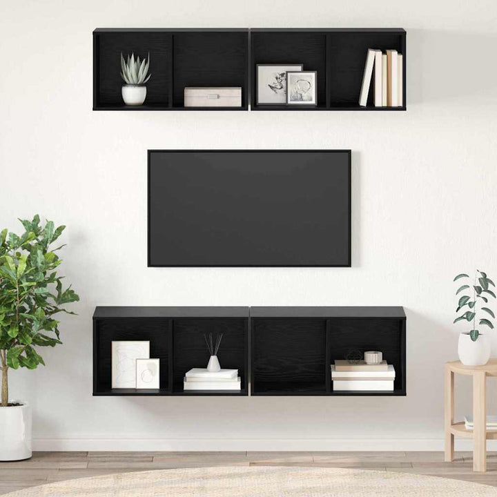 Væg TV Skab 4 pcs Sort eg 37 x 37 x 72 cm Konstrueret træ