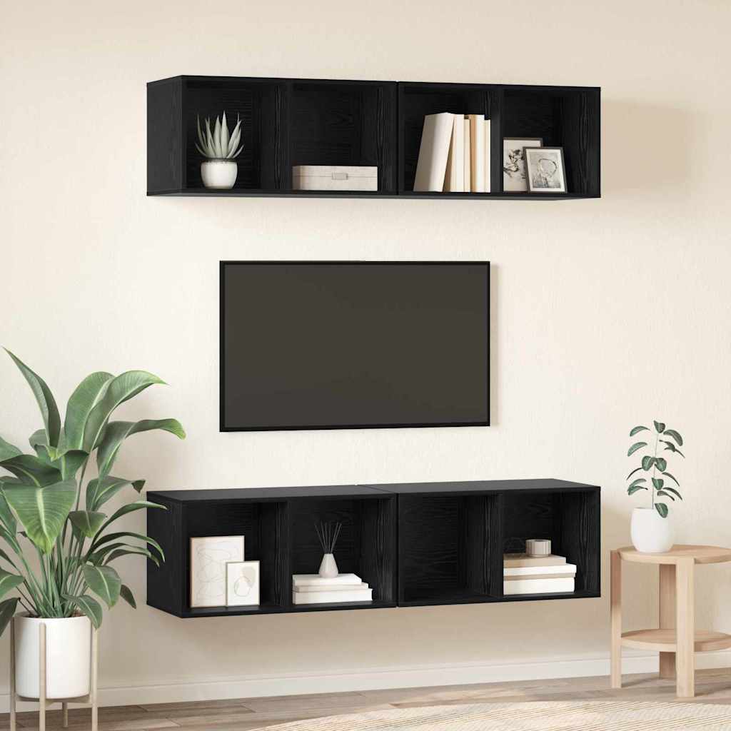 Væg TV Skab 4 pcs Sort eg 37 x 37 x 72 cm Konstrueret træ