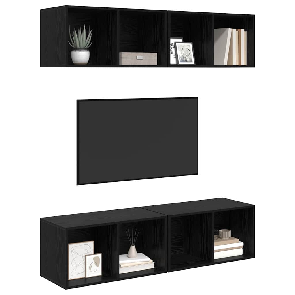 Væg TV Skab 4 pcs Sort eg 37 x 37 x 72 cm Konstrueret træ