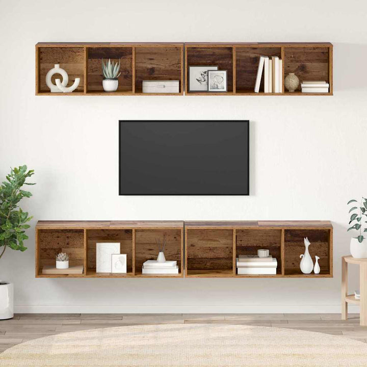Væg TV Skab 4 pcs Gammelt træ 37 x 37 x 107,5 cm Ingeniørtræ