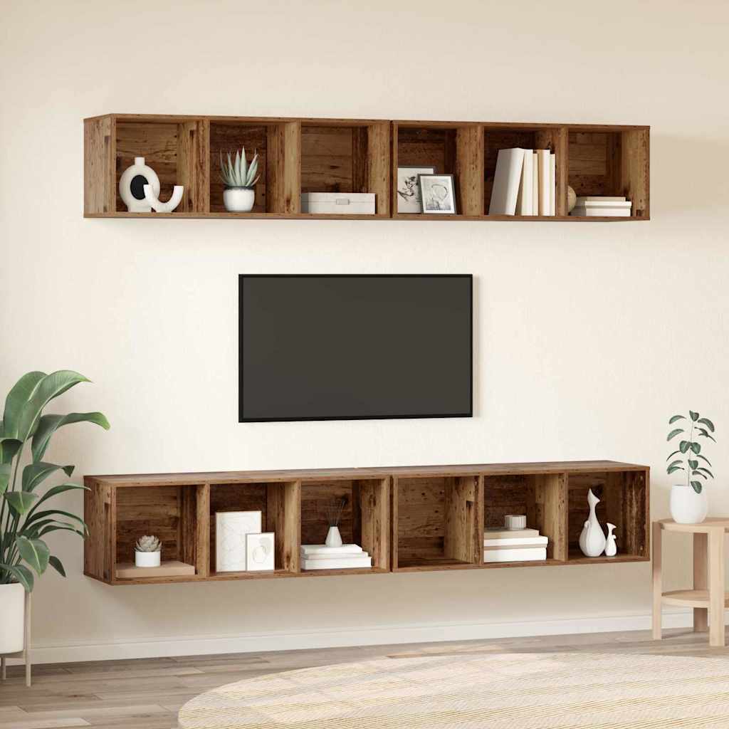 Væg TV Skab 4 pcs Gammelt træ 37 x 37 x 107,5 cm Ingeniørtræ