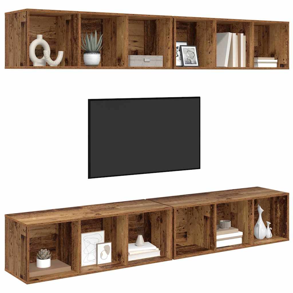 Væg TV Skab 4 pcs Gammelt træ 37 x 37 x 107,5 cm Ingeniørtræ