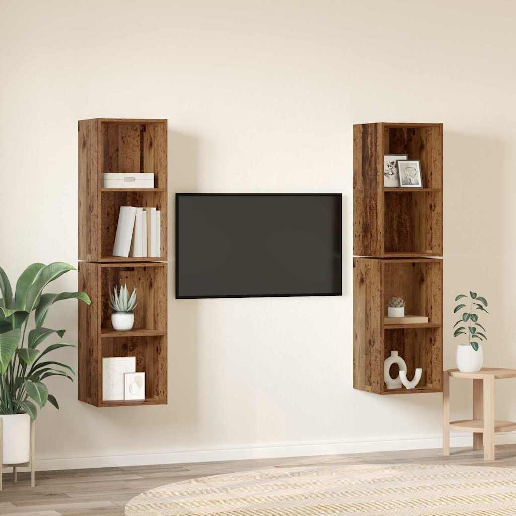 Væg TV Skab 4 pcs Gammelt træ 37 x 37 x 72 cm Konstrueret træ