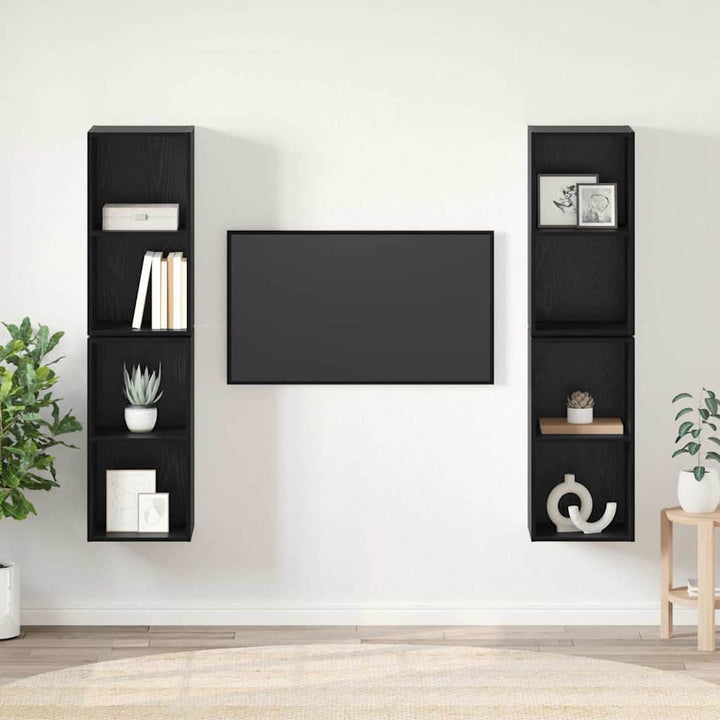 Væg TV Skab 4 pcs Sort Eg 37 x 37 x 72 cm Konstrueret træ