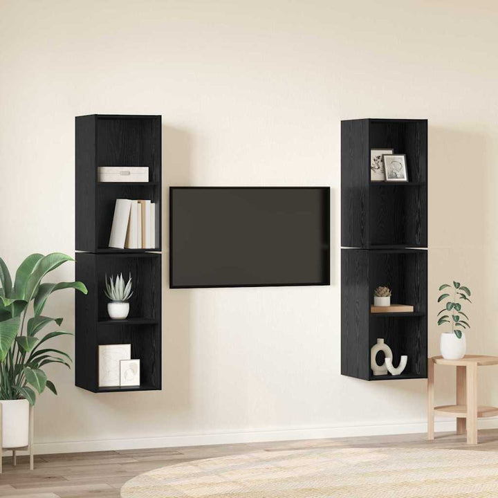 Væg TV Skab 4 pcs Sort Eg 37 x 37 x 72 cm Konstrueret træ