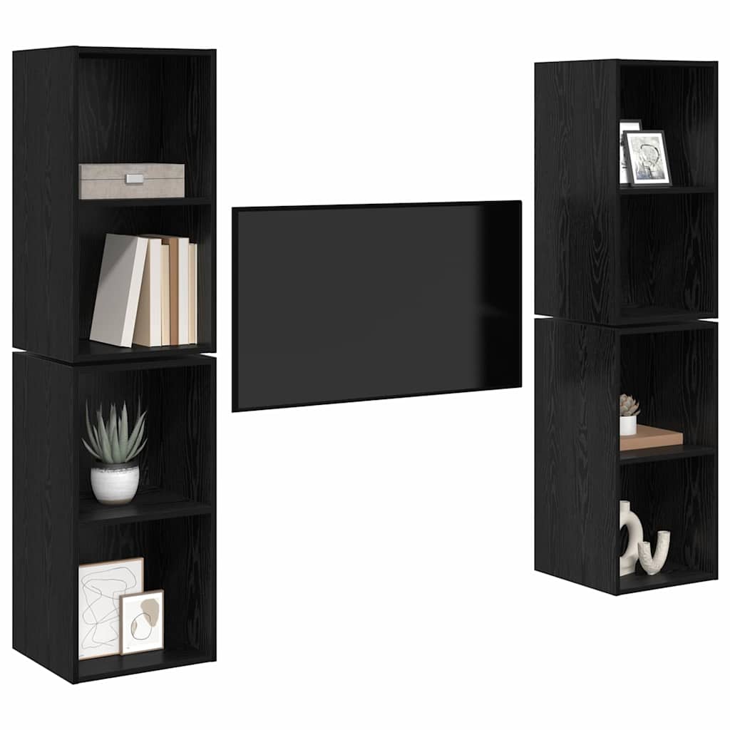 Væg TV Skab 4 pcs Sort Eg 37 x 37 x 72 cm Konstrueret træ