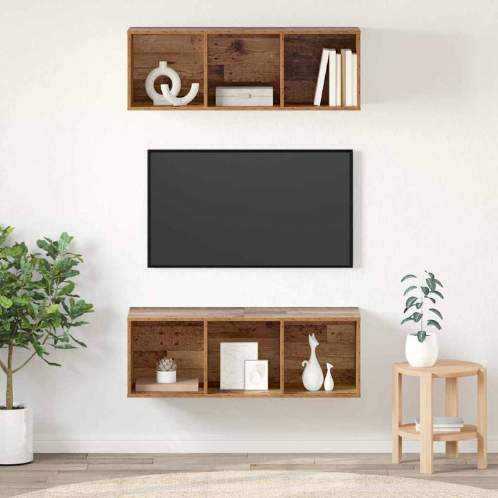 Væghængte TV skabe 2 pcs Gammelt træ 37 x 37 x 107 cm