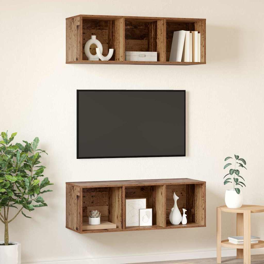 Væghængte TV skabe 2 pcs Gammelt træ 37 x 37 x 107 cm
