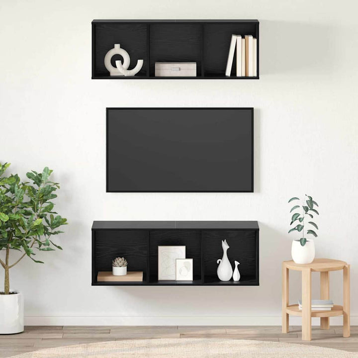 Væghængte TV skabe Vægmonteret 2 pcs Sort eg 37 x 37 x 107 cm