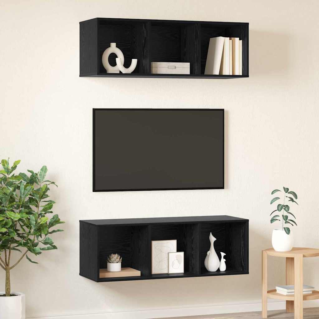 Væghængte TV skabe Vægmonteret 2 pcs Sort eg 37 x 37 x 107 cm