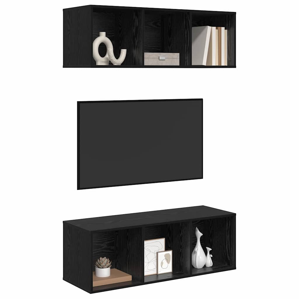 Væghængte TV skabe Vægmonteret 2 pcs Sort eg 37 x 37 x 107 cm