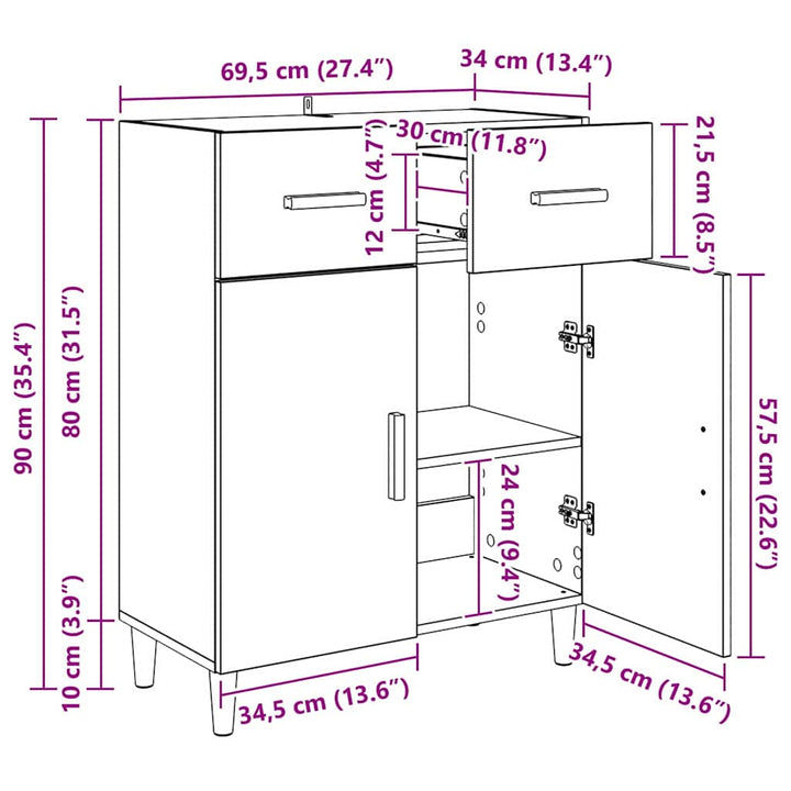 Sideboard Gammelt træ 34 x 69.5 x 89 cm Konstrueret træ