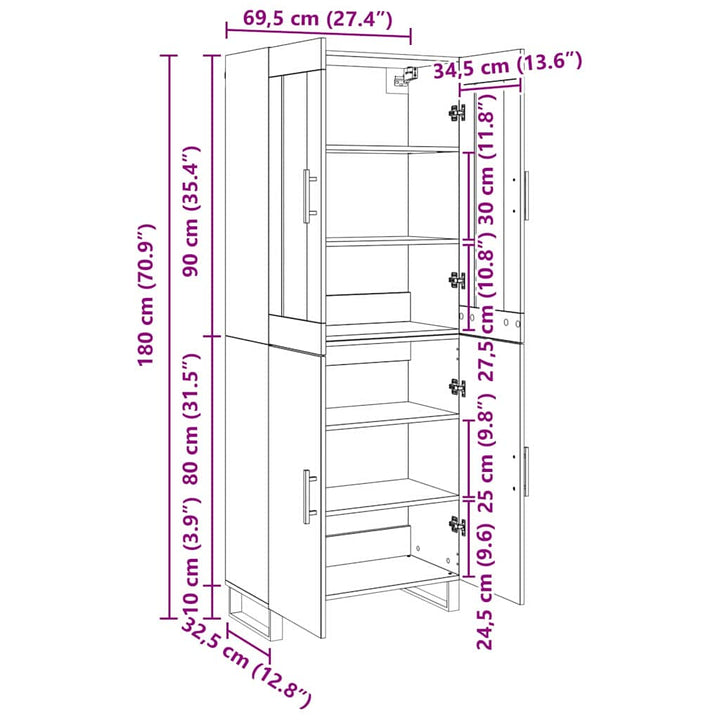 Highboard Sort eg 69.5 x 34 x 90 cm Konstrueret træ