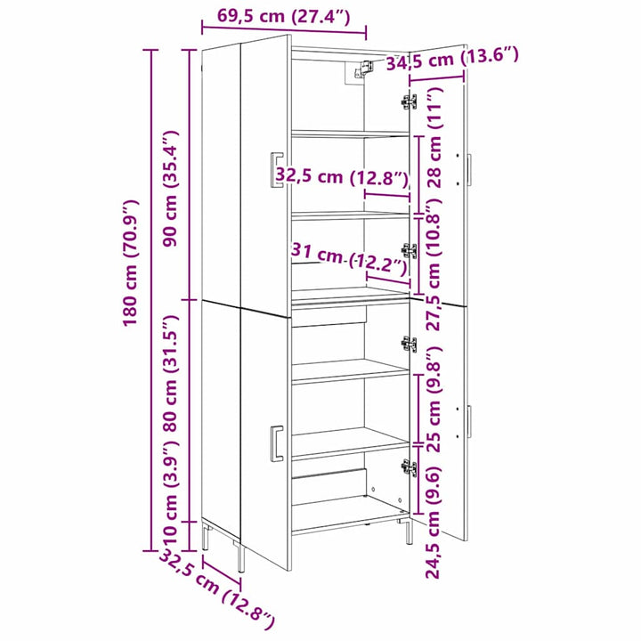 Highboard 2 pcs Sort eg 69,5 x 34 x 180 cm Konstrueret træ