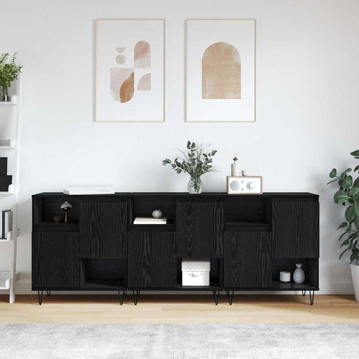 Sideboards 3 pcs Sort eg 180 x 35 x 70 cm Konstrueret træ