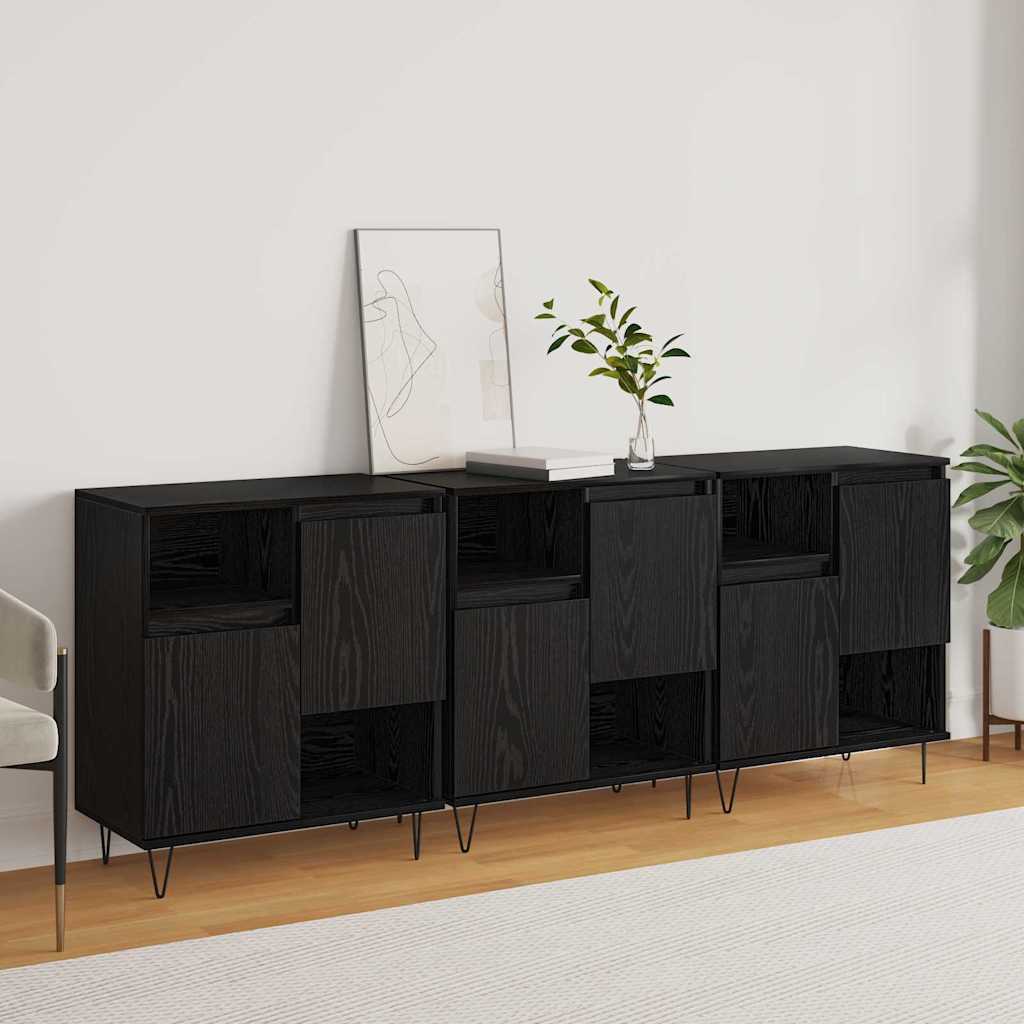 Sideboards 3 pcs Sort eg 180 x 35 x 70 cm Konstrueret træ