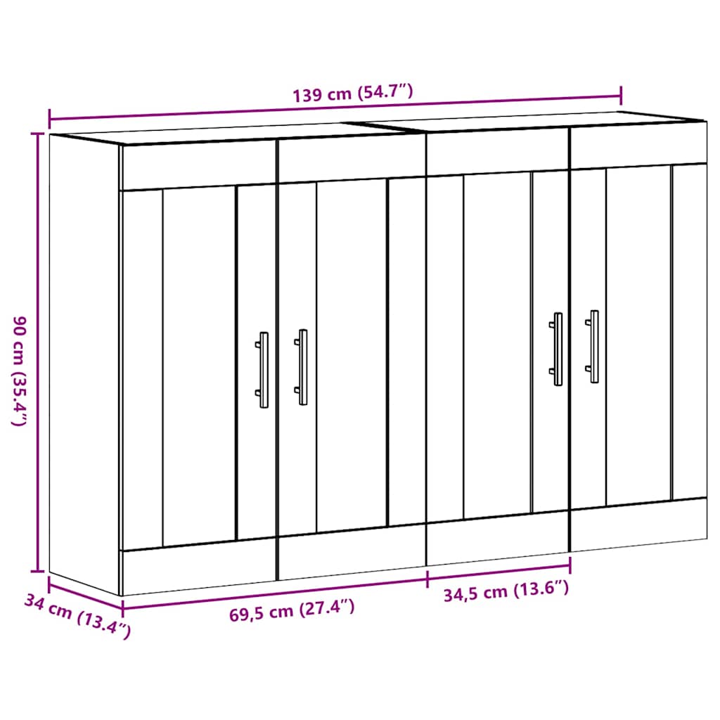 Væghængte skabe 2 pcs Artisan eg og Sort 69.5 x 34 x 90 cm