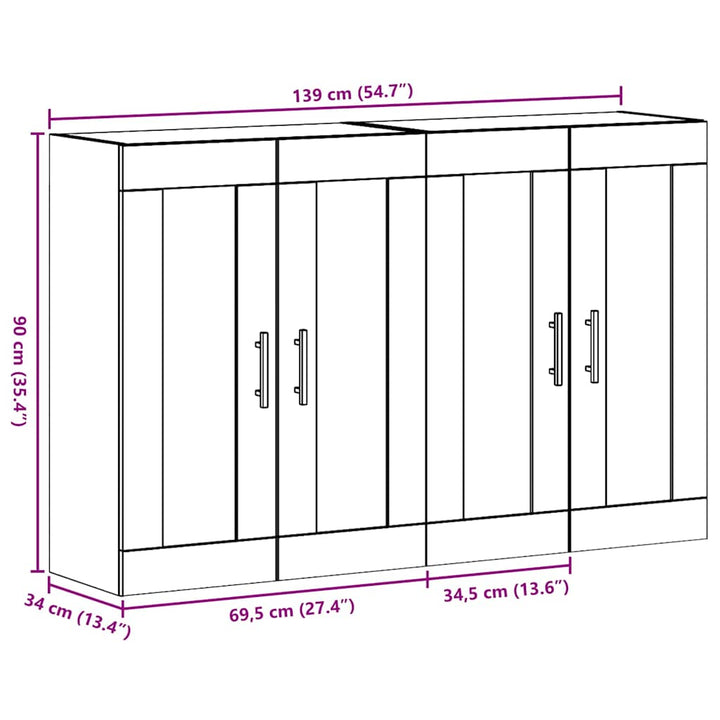 Væghængte skabe 2 pcs Artisan eg og Sort 69.5 x 34 x 90 cm