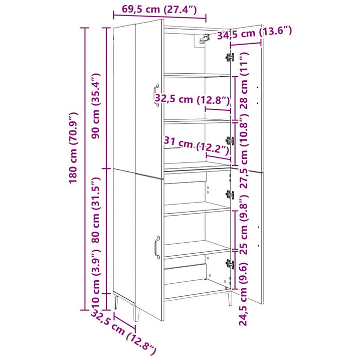 Highboard Gammelt træ 69,5 x 34 x 180 cm Konstrueret træ