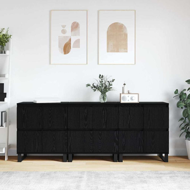 Sideboards 3 pcs Sort eg 180 x 35 x 70 cm Konstrueret træ